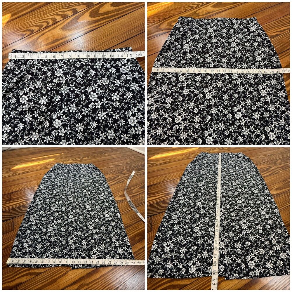 Vintage Black White Floral Daisy Rayon Midi Straight Skirt | Christopher & Banks - Picture 8 of 8
